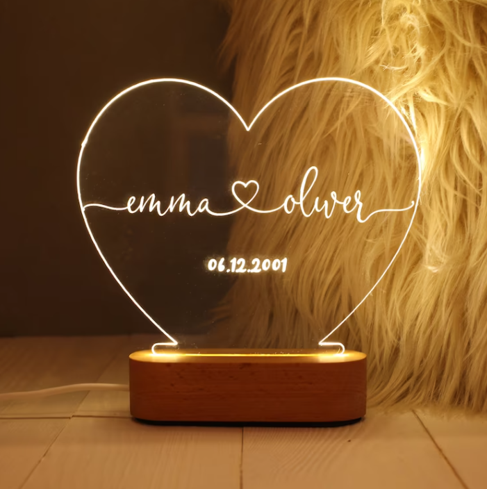 Romantic Gifts for Couples Heart Design Personalized Led Lamp | Udelf