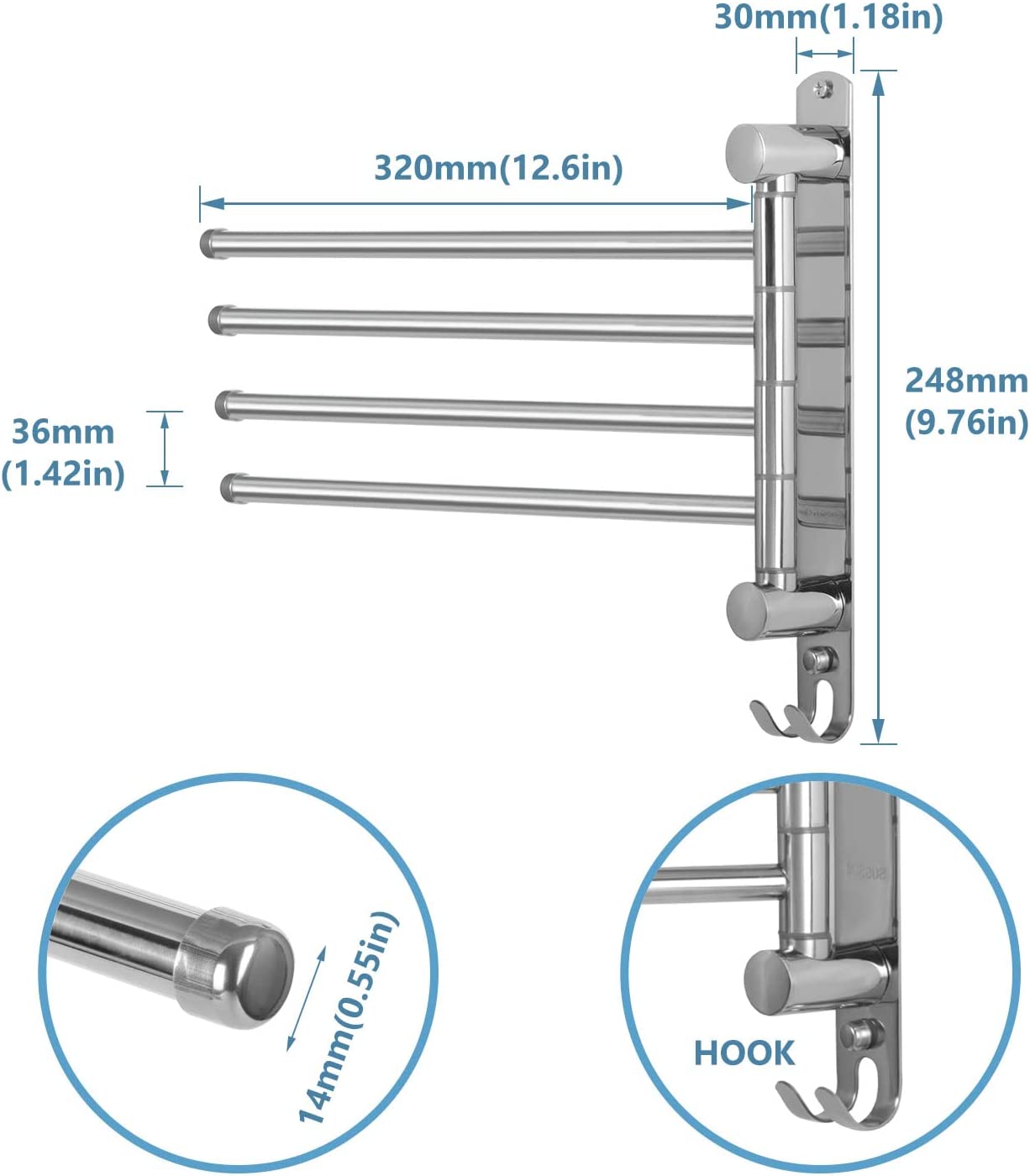 Wall Mounted Stainless Steel Bathroom Towel Rack