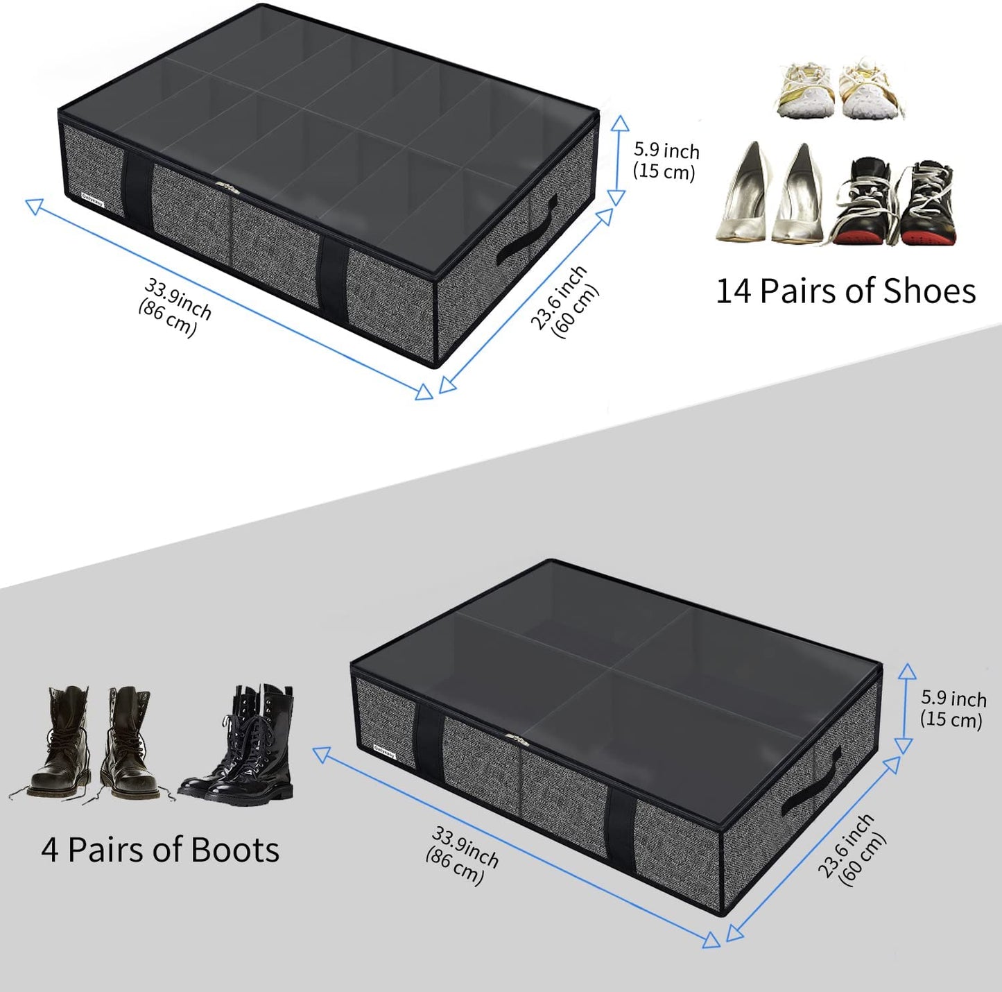 2 Pack Under Bed Shoes Storage