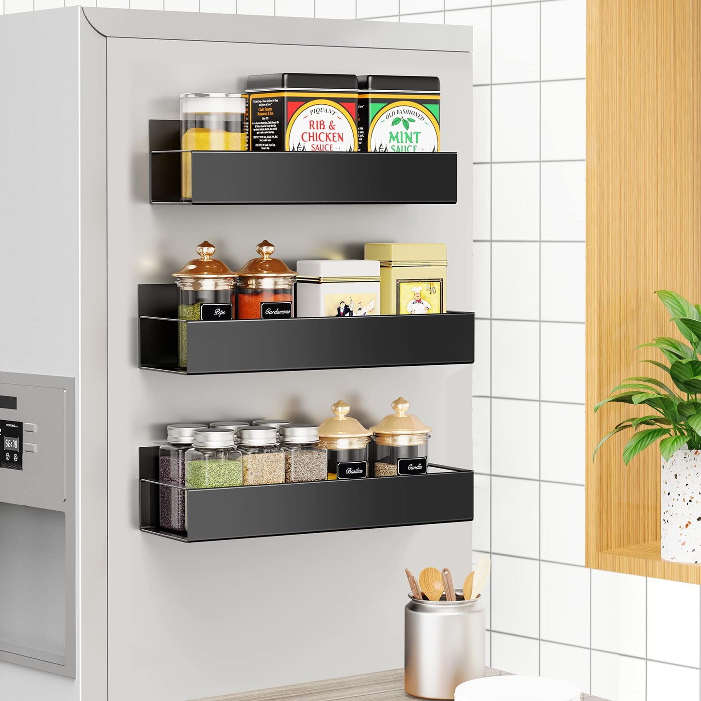 Moveable Fridge Magnetic Spice Racks,Metal Black