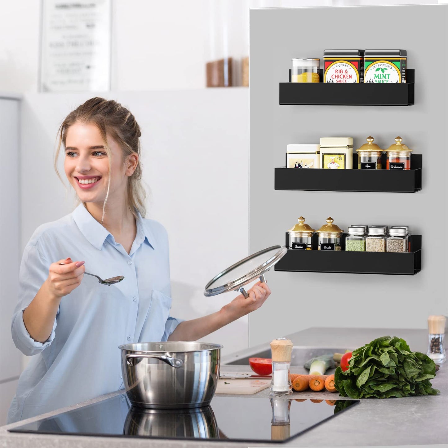 Moveable Fridge Magnetic Spice Racks,Metal Black