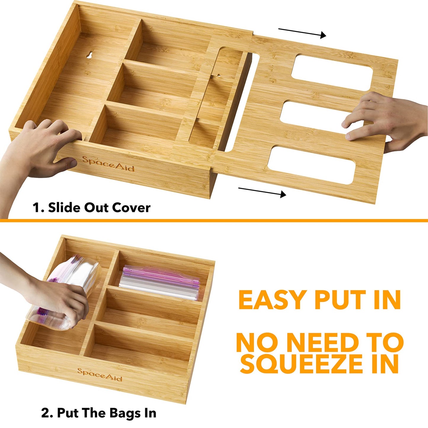 Bag Storage Organizer for Kitchen Drawer, Bamboo Organizer (1 Box 4 Slots)