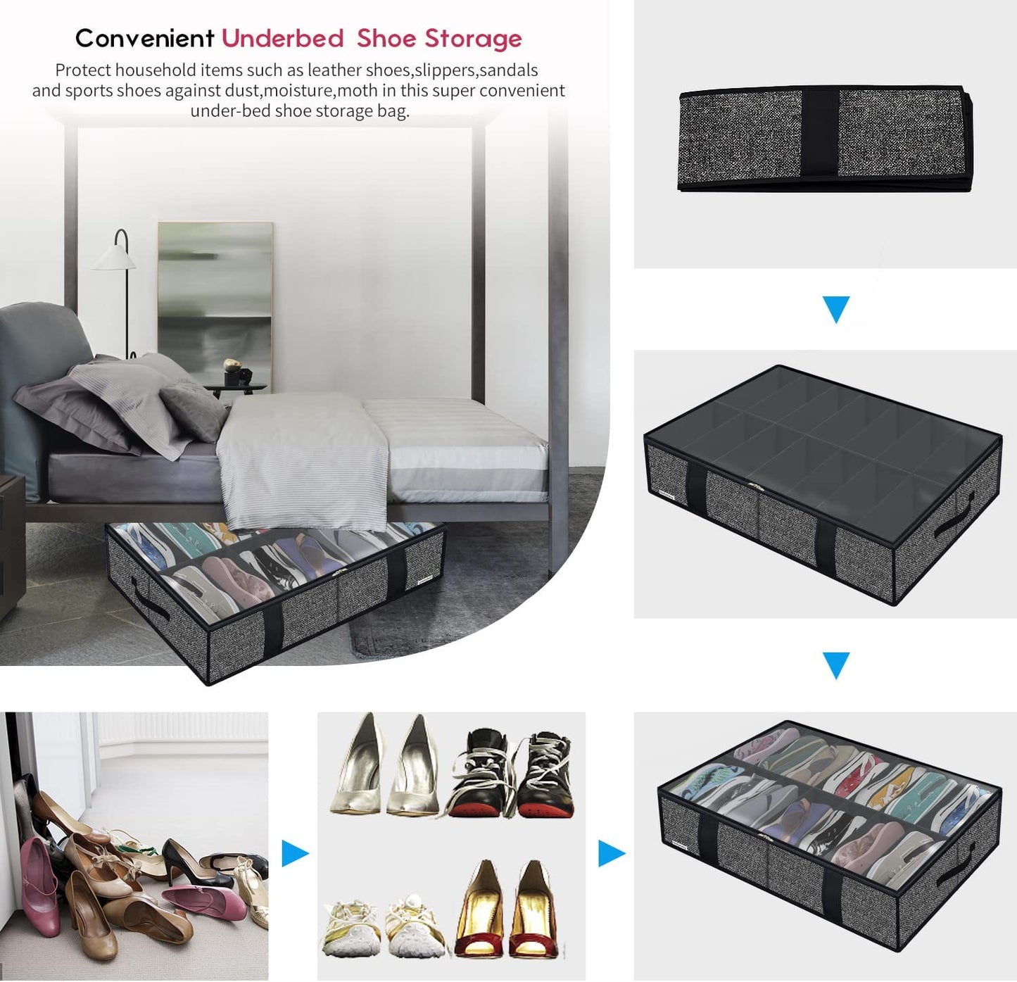 2 Pack Under Bed Shoes Storage