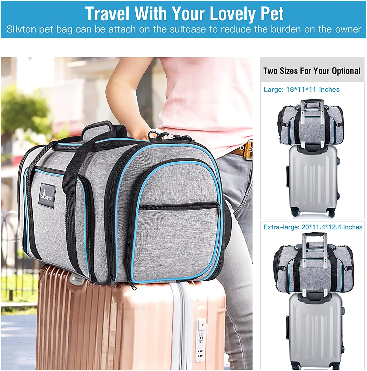 4 Sides Expandable Cat Carrier Bag with Removable Fleece Pad, Large Soft Sided Pet Travel Carrier, Dog Carrier for Cats, Puppy and Small Dogs