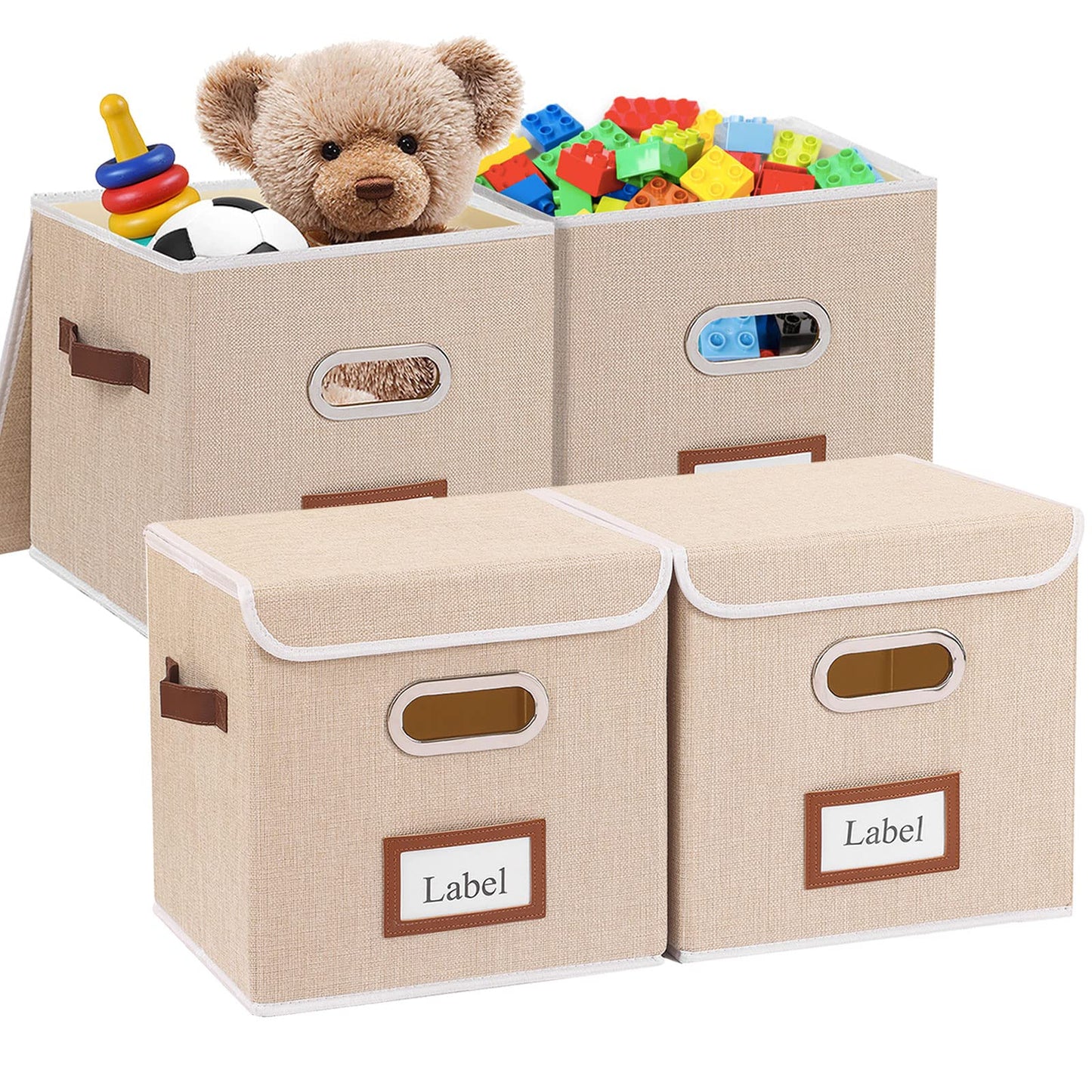 Storage Bins Organizer Containers with Dual Leather Handles