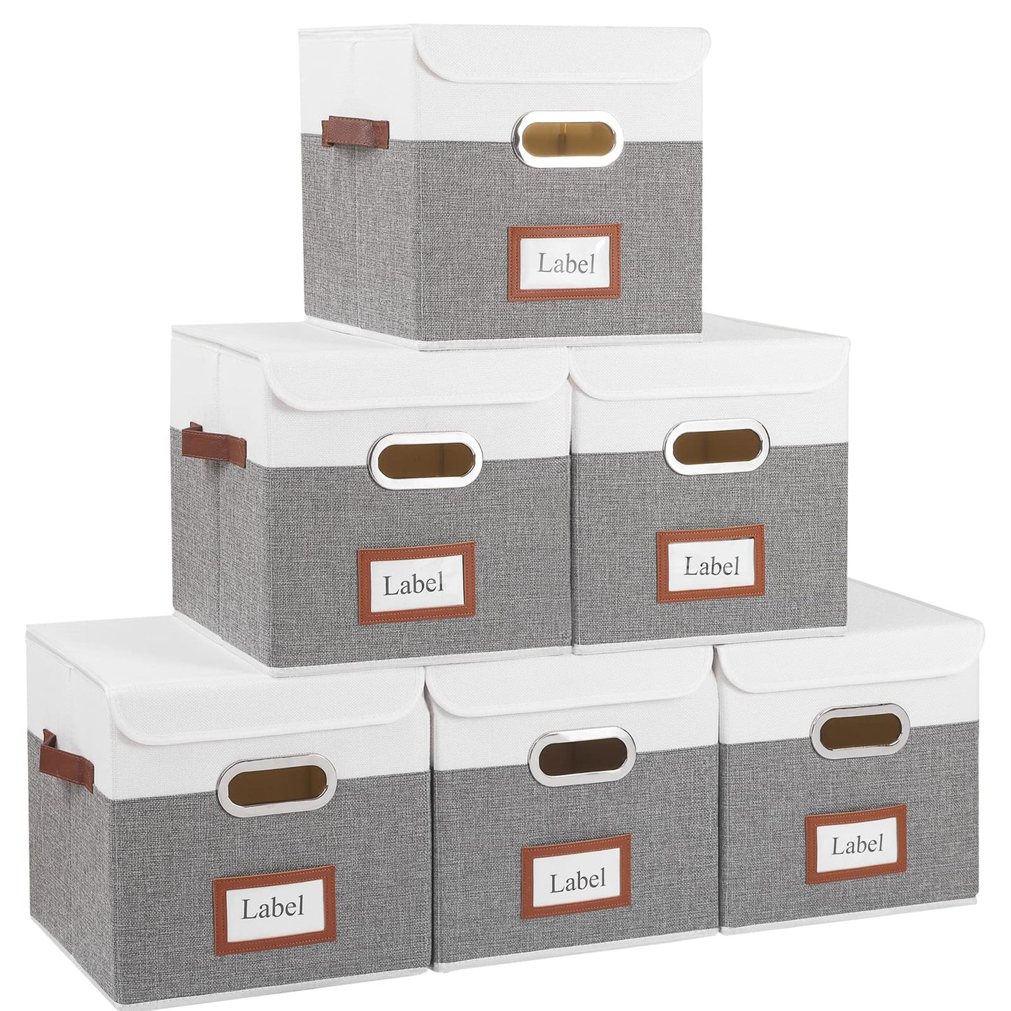 Storage Bins Organizer Containers with Dual Leather Handles