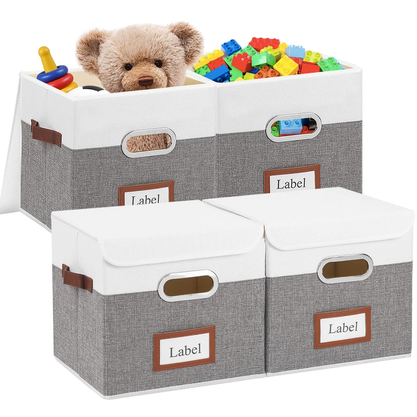 Storage Bins Organizer Containers with Dual Leather Handles